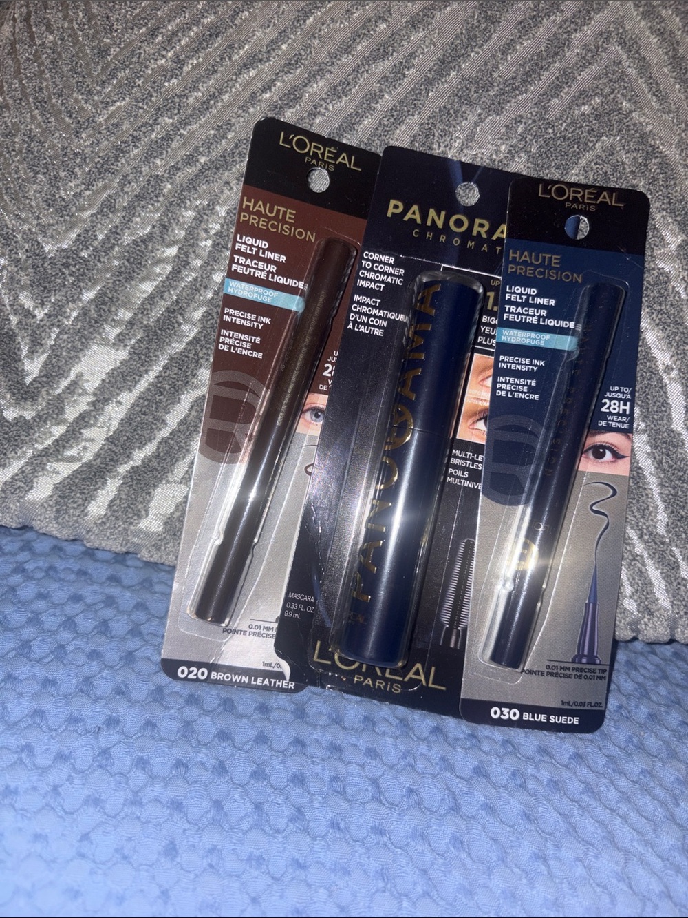 L'Oreal Brown Leather & Blue Suede Liquid Eyeliners with Black Mascara NWT